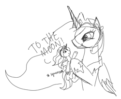 Size: 704x576 | Tagged: safe, artist:artylovr, character:princess celestia, female, monochrome, plushie, sketch, squeeze me celly, to the moon, toy