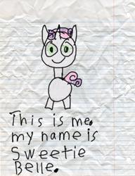 Size: 600x783 | Tagged: safe, artist:fonypan, artist:sweetie belle, character:sweetie belle, female, lined paper, quality, solo, stylistic suck, sweetie's jurnal, tumblr