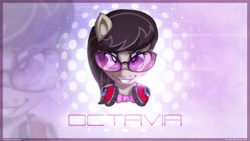 Size: 1920x1080 | Tagged: safe, artist:romus91, artist:vicse, character:octavia melody, female, glasses, grin, headphones, solo, wallpaper