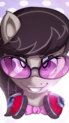 Size: 640x1136 | Tagged: safe, artist:romus91, artist:vicse, character:octavia melody, species:pony, accessory swap, cropped, female, full face view, glasses, grin, headphones, mare, portrait, smiling, solo