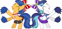 Size: 7456x3500 | Tagged: safe, artist:atmospark, artist:henx125, edit, character:flash sentry, character:lilac sky, character:shining armor, character:spring step, character:sunlight spring, species:pegasus, species:pony, absurd resolution, cheerleader, clothing, cute, diasentres, flare warden, gleamibetes, gleaming shield, race swap, ribbon, rule 63, rule63betes, shining adorable, simple background, skirt, solo, transparent background, vector