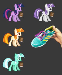 Size: 447x548 | Tagged: safe, artist:mane6, character:dewdrop dazzle, character:lyra heartstrings, character:twilight sparkle, character:twilight velvet, fighting is magic, alternate costumes, clothing, crossover, palette swap, rapidash, shoes, sneakers, tennis shoe, tennis shoe twilight, wip