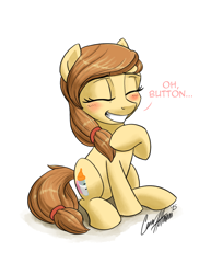 Size: 2550x3300 | Tagged: safe, artist:ceehoff, oc, oc only, oc:cream heart, species:earth pony, species:pony, blushing, cute, eyes closed, female, happy, high res, mare, ocbetes, simple background, sitting, smiling, solo, white background