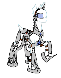 Size: 502x641 | Tagged: safe, artist:rexlupin, species:pony, species:unicorn, cyborg, futuristic, machinery, powered exoskeleton, solo