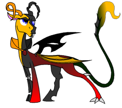 Size: 713x629 | Tagged: safe, artist:rexlupin, oc, oc only, species:draconequus, chaotic colors, crossover, draconequified, erik, gradient fun, phantom of the opera, prosthetic limb, solo, species swap
