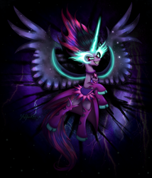 Size: 1200x1400 | Tagged: safe, artist:leffenkitty, character:midnight sparkle, character:twilight sparkle, character:twilight sparkle (alicorn), character:twilight sparkle (scitwi), species:alicorn, species:pony, equestria girls:friendship games, g4, my little pony: equestria girls, my little pony:equestria girls, equestria girls ponified, female, grin, midnight sparkle, ponified, sharp teeth, smiling, solo, toothy grin