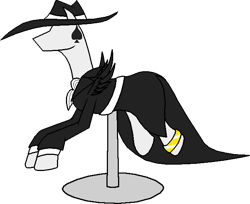 Size: 667x544 | Tagged: safe, artist:rexlupin, clothing, crossover, dress, earring, homestuck, jack noir, piercing, ponyquin, shadow spade (sort of), solo, spades slick, trenchcoat