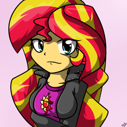 Size: 1024x1024 | Tagged: safe, artist:oakenchi, character:sunset shimmer, my little pony:equestria girls, breasts, busty sunset shimmer, female, looking at you, smiling, solo