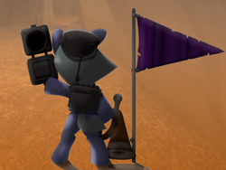 Size: 1280x960 | Tagged: safe, artist:cleverderpy, character:limestone pie, beret, black box, cornu, female, flag, flag pole, military, rocket launcher, solo, team fortress 2, walkie talkie, weapon