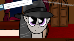 Size: 500x281 | Tagged: safe, artist:abaddon41, character:octavia melody, character:vinyl scratch, species:earth pony, species:pony, ship:scratchtavia, ask, clothing, fedora, female, hat, lesbian, mare, shipping, solo