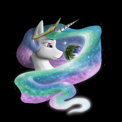 Size: 1000x1000 | Tagged: safe, artist:anadukune, character:princess celestia, head only, moon, planet, pony bigger than a planet