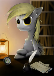 Size: 2500x3540 | Tagged: safe, artist:hereticofdune, character:derpy hooves, character:dinky hooves, species:pegasus, species:pony, duo, female, high res, ink, letter, mare, quill