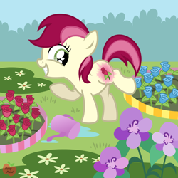 Size: 2000x1999 | Tagged: dead source, safe, artist:pony-paint, character:roseluck, cutiespark, female, filly, garden, show accurate, solo