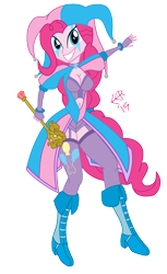 Size: 1829x2980 | Tagged: safe, artist:e-e-r, character:pinkie pie, my little pony:equestria girls, belly button, cane, cleavage, female, jester, jester pie, midriff, simple background, solo, transparent background, vector
