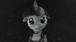 Size: 1920x1080 | Tagged: safe, artist:cottonponysfm, artist:tiz4905, artist:tizhonolulu, character:twilight sparkle, character:twilight sparkle (alicorn), species:alicorn, species:pony, 3d, black and white, female, grayscale, looking at you, mare, monochrome, raised hoof, source filmmaker, teary eyes