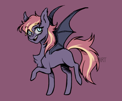 Size: 916x758 | Tagged: safe, artist:lya, oc, oc only, oc:korom, species:bat pony, species:pony, bat wings, blue eyes, colored, colored lineart, female, mare, simple background, smiling, solo, two colour hair