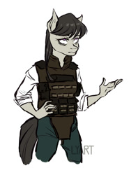 Size: 800x1009 | Tagged: safe, artist:lya, character:octavia melody, species:anthro, species:earth pony, species:pony, armor, bulletproof vest, colored, colored sketch, female, kezsüel, military, roleplay, rp, simple background, solo, white background