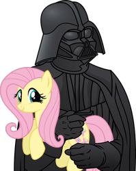 Size: 1000x1256 | Tagged: safe, artist:pony-paint, character:fluttershy, species:human, species:pony, crossover, cute, darth vader, holding a pony, human on pony action, interspecies, show accurate, shyabetes, simple background, star wars, transparent background