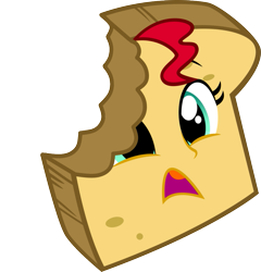 Size: 983x1024 | Tagged: safe, artist:deathnyan, edit, character:sunset shimmer, my little pony:equestria girls, bite mark, d:, female, food, frown, inverted mouth, open mouth, simple background, solo, sunbread shimmer, transparent background, vector, wat