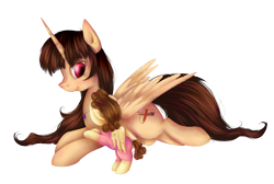 Size: 2033x1369 | Tagged: safe, artist:mufflinka, oc, oc only, oc:shiny smiley, oc:spring beauty, parent:oc:handy hoofs, parent:oc:spring beauty, parents:oc x oc, species:alicorn, species:pony, alicorn oc, baby, baby pony, mother and daughter, offspring, parents:springhoofs, prone, simple background, transparent background