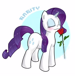 Size: 2812x2827 | Tagged: safe, artist:hieronymuswhite, character:rarity, species:pony, species:unicorn, eyes closed, female, flower, high res, rose, smelling, solo