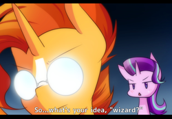 Size: 1200x836 | Tagged: safe, artist:littlecloudie, character:starlight glimmer, character:sunburst, episode:the crystalling, g4, my little pony: friendship is magic, anime, fake screencap, scary shiny glasses