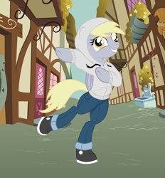 Size: 2957x3186 | Tagged: safe, artist:shadawg, character:derpy hooves, species:pony, bipedal, clothing, cool guy, female, high res, hoodie, jeans, semi-anthro, sneakers, solo