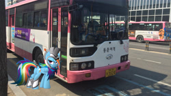 Size: 4800x2700 | Tagged: safe, artist:ratchethun, artist:woojintransfortation, character:rainbow dash, armor, bus, helmet, irl, korean, photo, ponies in real life, south korea, vector