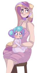 Size: 1655x3230 | Tagged: safe, artist:mili-kat, character:princess cadance, character:princess flurry heart, species:human, humanized, mama cadence, mother and daughter, sitting