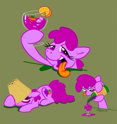 Size: 813x861 | Tagged: safe, artist:kabukihomewood, character:berry punch, character:berryshine, species:earth pony, species:pony, alcohol, comic, drunk, female, glass, green background, mare, photoshop, prone, simple background, sketch dump, solo, tongue out, wine