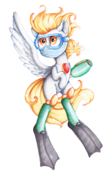 Size: 1673x2689 | Tagged: safe, artist:rizzych, character:derpy hooves, species:pegasus, species:pony, bubbleman, crossover, female, mare, megaman, megamare, simple background, solo, traditional art