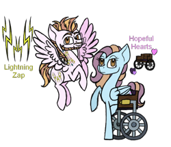 Size: 1000x860 | Tagged: safe, artist:magicandmysterygal, oc, oc only, oc:hopeful hearts, oc:lightning zap, parent:lightning dust, parent:suri polomare, species:pegasus, species:pony, beard, disabled, facial hair, female, magical lesbian spawn, male, mare, offspring, parents:suridust, simple background, stallion, tattoo, transparent background, twins, wheelchair