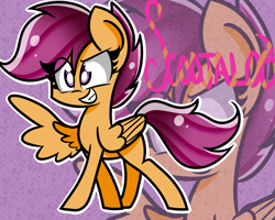 Size: 2000x1600 | Tagged: dead source, safe, artist:artypaints, character:scootaloo, species:pegasus, species:pony, eye clipping through hair, female, folded wings, grin, smiling, solo, spread wings, wings, zoom layer