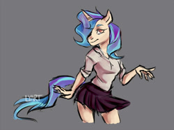 Size: 1207x900 | Tagged: safe, artist:lya, oc, oc only, species:anthro, species:pony, species:unicorn, clothing, colored, digital, female, request, solo, uniform
