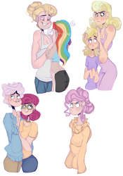 Size: 4160x5928 | Tagged: safe, artist:mili-kat, character:dinky hooves, character:fluttershy, character:gentle breeze, character:millie, character:posey shy, character:rainbow dash, character:zephyr breeze, species:human, episode:flutter brutter, g4, my little pony: friendship is magic, absurd resolution, alternate hairstyle, clothing, female, fluttershy is not amused, human coloration, humanized, male, shipping, shys, straight, sweater, sweatershy, the shy family, unamused, zephdash