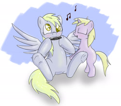 Size: 2000x1762 | Tagged: safe, artist:hieronymuswhite, character:derpy hooves, character:dinky hooves, species:pegasus, species:pony, equestria's best mother, female, harmonica, mare, mother and daughter, music notes, musical instrument, underhoof