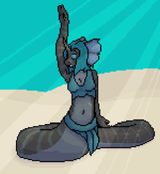 Size: 311x338 | Tagged: safe, artist:graytr, oc, oc only, oc:synch, species:anthro, species:changeling, species:lamia, armpits, belly button, female, midriff, original species, pixel art, solo