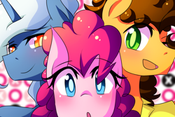 Size: 1500x1000 | Tagged: safe, artist:littlecloudie, character:cheese sandwich, character:pinkie pie, character:pokey pierce, ship:cheesepie, ship:pokeypie, cute, female, male, ot3, pokeycheesepie, polyamory, shipping, straight
