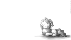 Size: 1366x768 | Tagged: safe, artist:fongsaunder, character:pinkie pie, balloon, eyes closed, female, grayscale, monochrome, snuggling, solo