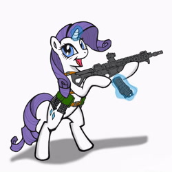 Size: 3000x3000 | Tagged: safe, artist:rex42, artist:vombavr, character:rarity, species:pony, aimpoint, ar15, assault rifle, bipedal, gun, happy because she own a fantastic american-made firearm, larue tactical, magic, magpul, picatinny rail, reflex sight, rifle, tacticool, telekinesis, wahaha, weapon
