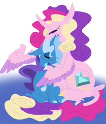 Size: 899x1052 | Tagged: safe, artist:goatpaste, character:princess cadance, character:trixie, species:pony, species:unicorn, ship:tridance, female, hug, lesbian, mare, shipping, winghug