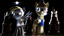 Size: 1920x1080 | Tagged: safe, artist:danj16, character:derpy hooves, character:doctor whooves, character:time turner, species:pony, 3d, dalek, doctor who, ponified, sonic screwdriver, source filmmaker, tardis, the doctor