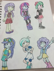 Size: 1024x1365 | Tagged: safe, artist:imtailsthefoxfan, character:blueberry cake, character:drama letter, character:mystery mint, character:starlight, character:watermelody, my little pony:equestria girls, background human, blueberry cake, blueberry pie, starlight, tennis match, traditional art