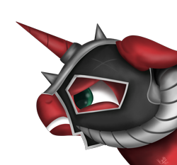 Size: 3000x2800 | Tagged: safe, artist:ilynalta, character:big mcintosh, species:pony, species:unicorn, episode:dungeons & discords, bust, floppy ears, gritted teeth, helmet, horned helmet, male, portrait, profile, race swap, simple background, sir mcbiggen, solo, stallion, transparent background, unicorn big mac