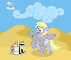 Size: 891x747 | Tagged: safe, artist:shutterflye, character:derpy hooves, species:pegasus, species:pony, g4, chaingun, crossover, female, mare, mars people, metal slug, muffin, weapon