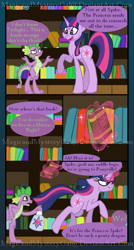 Size: 860x1600 | Tagged: safe, artist:magicandmysterygal, character:spike, character:twilight sparkle, comic:long night wild night, book, comic, magic