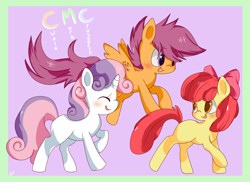 Size: 1516x1102 | Tagged: dead source, safe, artist:sunomii, character:apple bloom, character:scootaloo, character:sweetie belle, species:earth pony, species:pegasus, species:pony, species:unicorn, adorabloom, cute, cutealoo, cutie mark crusaders, diasweetes, female, filly