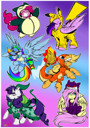 Size: 3508x4961 | Tagged: safe, artist:mimy92sonadow, character:applejack, character:fluttershy, character:pinkie pie, character:rainbow dash, character:rarity, character:twilight sparkle, character:twilight sparkle (alicorn), species:alicorn, species:pony, absurd resolution, bulbasaur, charmander, clothing, costume, crossover, gengar, mane six, nintendo, pikachu, pokémon, raised hoof, snorlax, squirtle