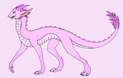 Size: 3000x1913 | Tagged: safe, artist:lyraalluse, character:pinkie pie, species:dragon, dragonified, female, pink background, pinkiedragon, simple background, solo, species swap