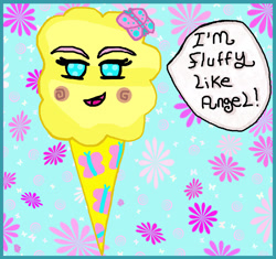 Size: 3000x2817 | Tagged: safe, artist:lyraalluse, character:fluttershy, 1000 hours in ms paint, cotton candy, digital art, food, ms paint, nightmare fuel, solo, transformation, wat